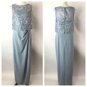 MARINA Formal Dress Size 12 Blue Gown Lace Overlay